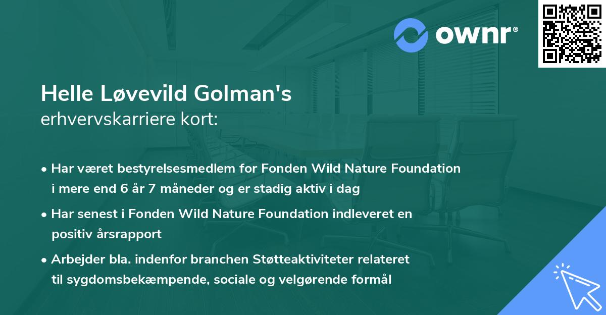 Helle Løvevild Golman's erhvervskarriere kort