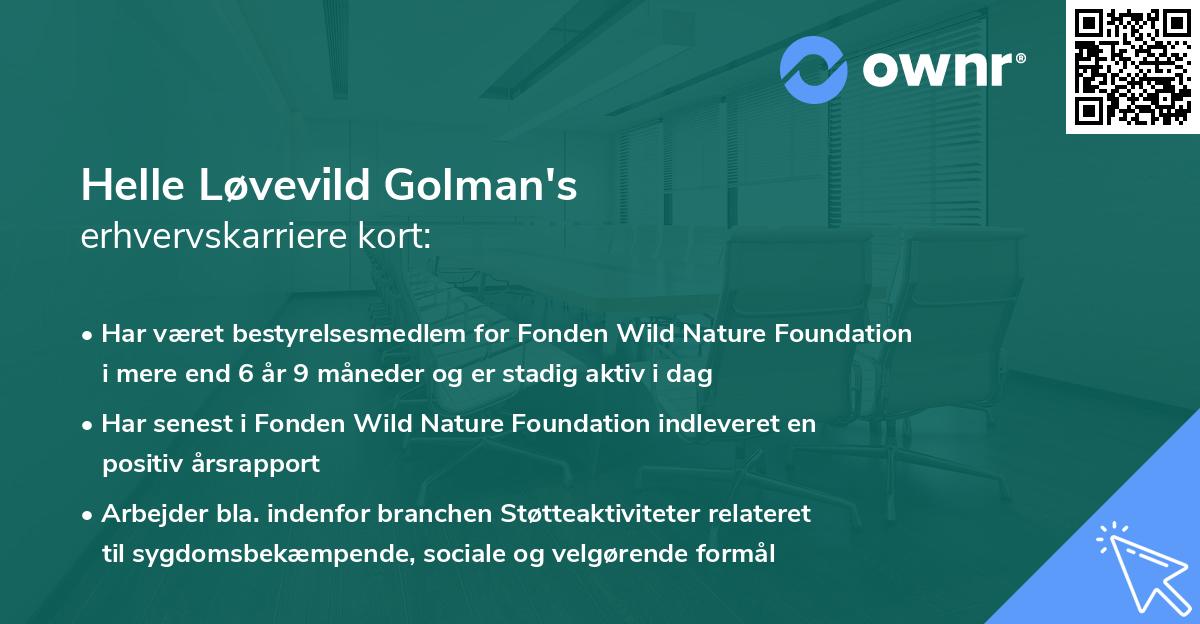 Helle Løvevild Golman's erhvervskarriere kort