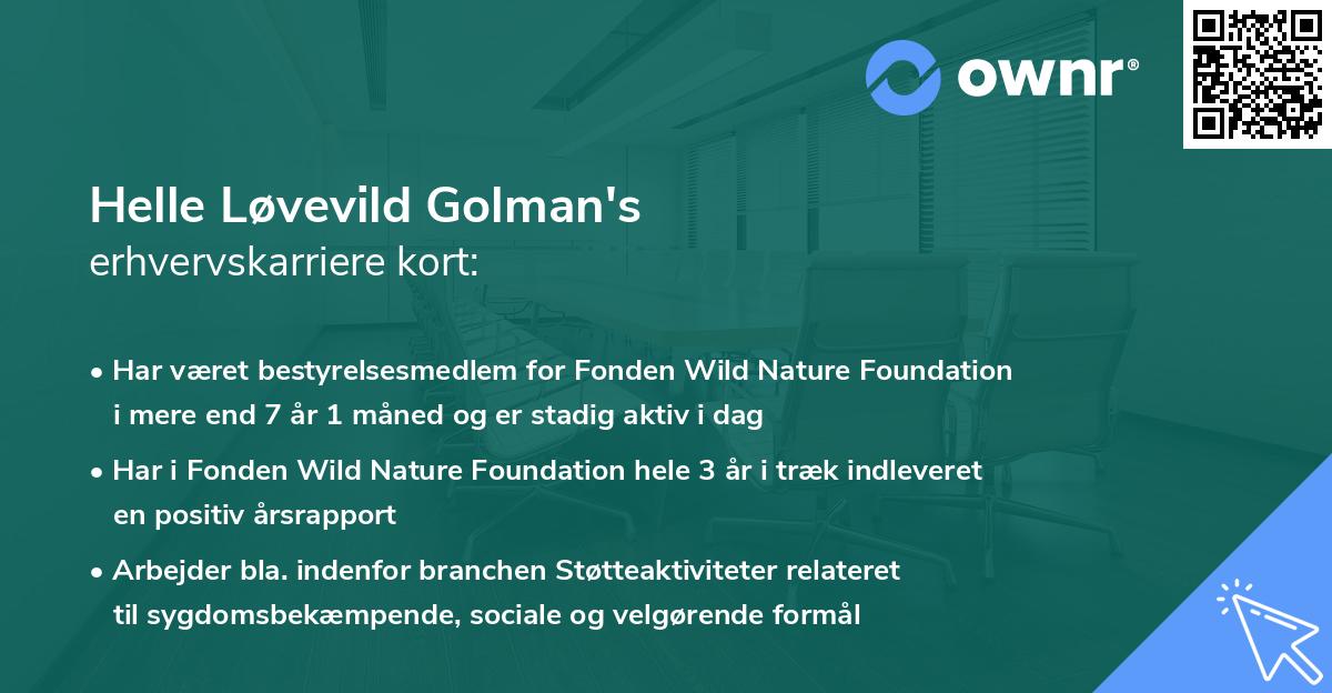 Helle Løvevild Golman's erhvervskarriere kort