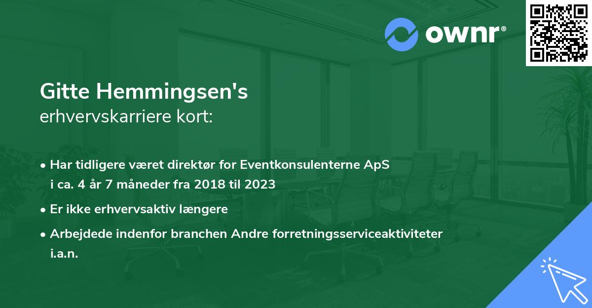 Gitte Hemmingsen's erhvervskarriere kort