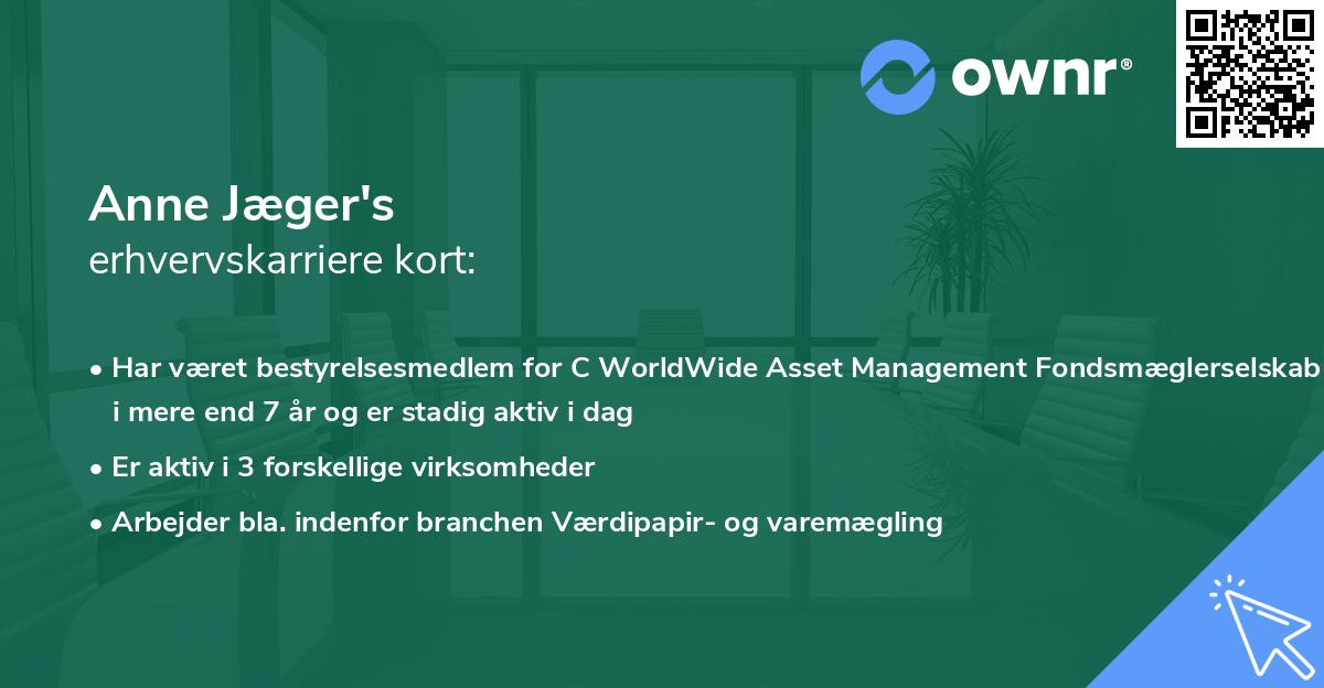 Anne Jæger's erhvervskarriere kort