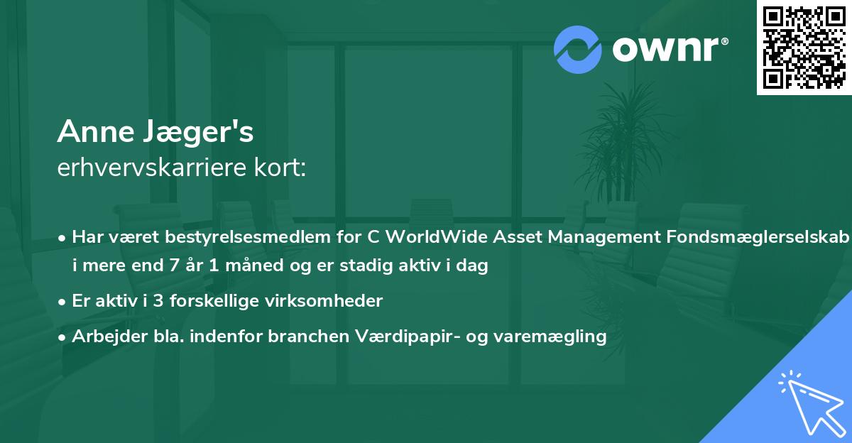 Anne Jæger's erhvervskarriere kort