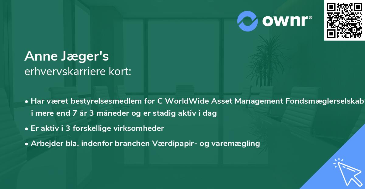 Anne Jæger's erhvervskarriere kort