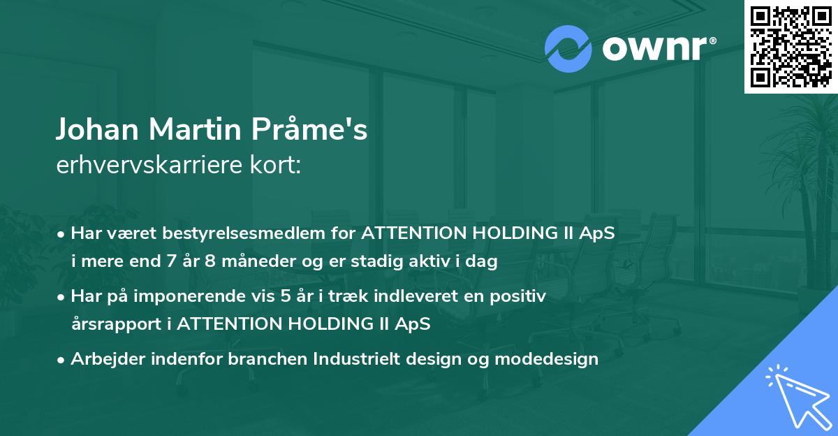 Johan Martin Pråme's erhvervskarriere kort