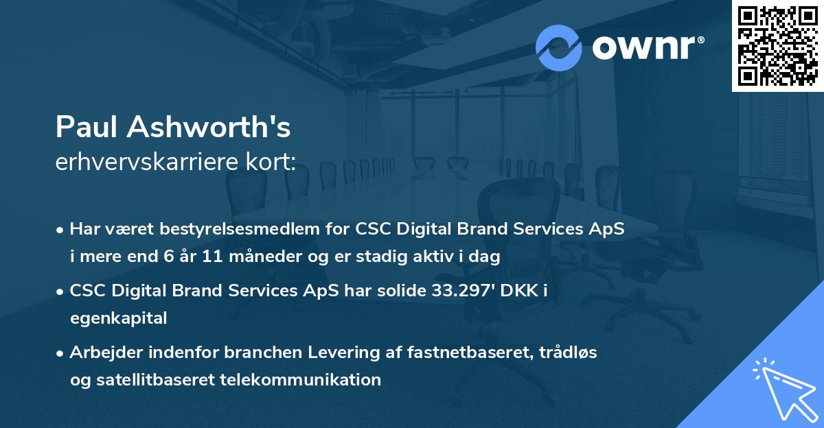 Paul Ashworth's erhvervskarriere kort