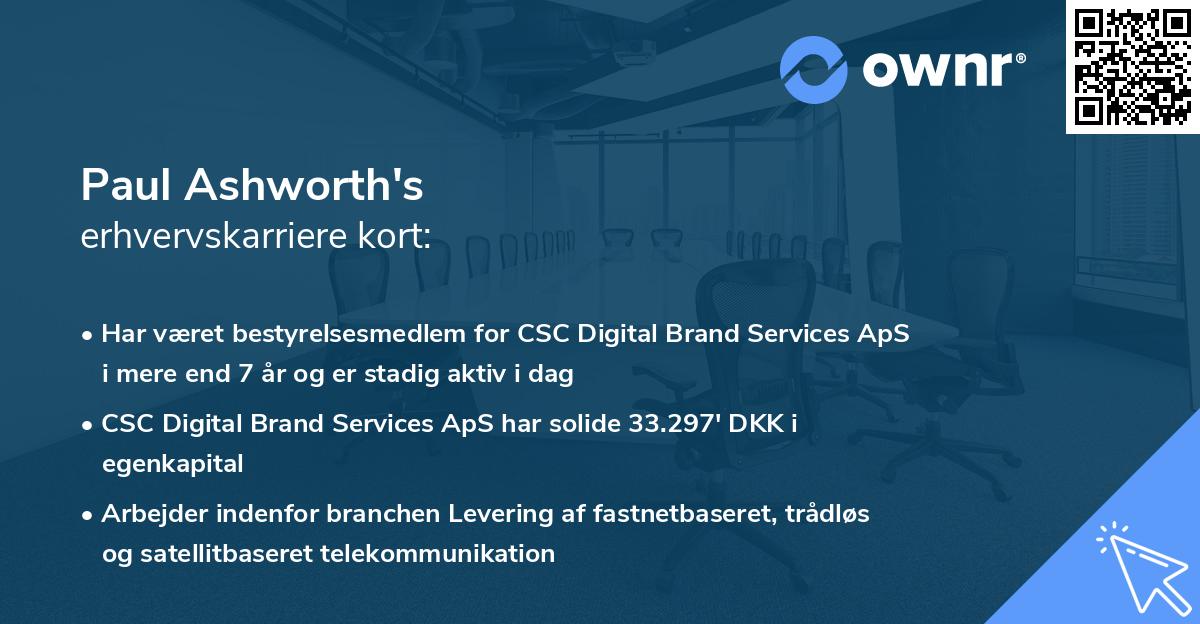 Paul Ashworth's erhvervskarriere kort