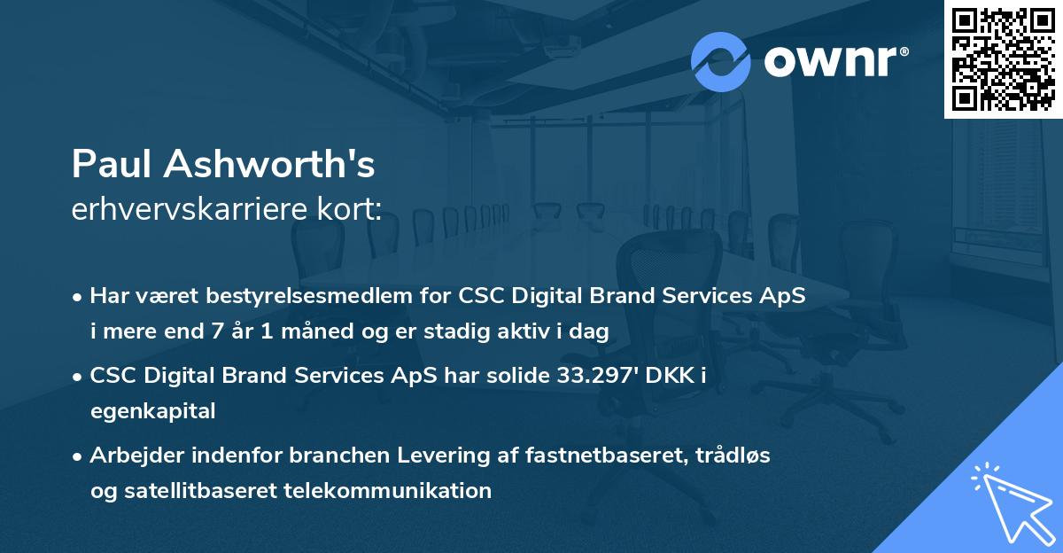 Paul Ashworth's erhvervskarriere kort