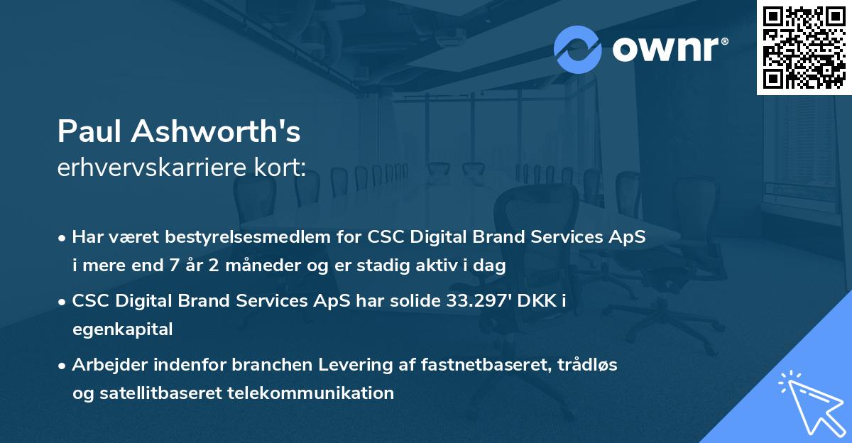 Paul Ashworth's erhvervskarriere kort