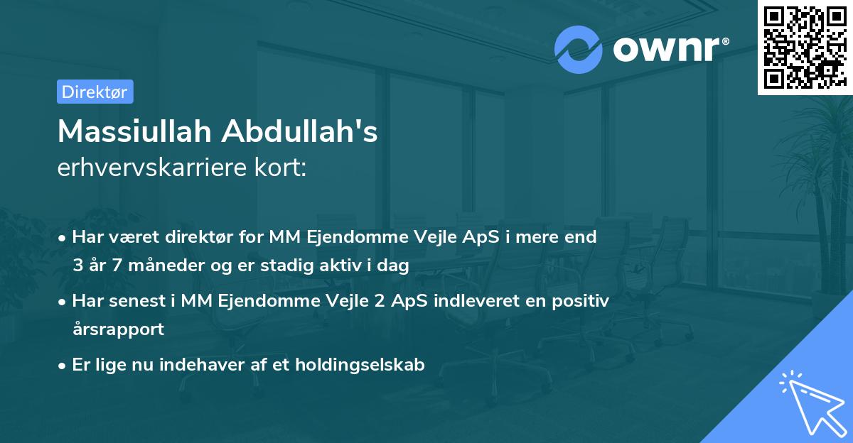 Massiullah Abdullah's erhvervskarriere kort