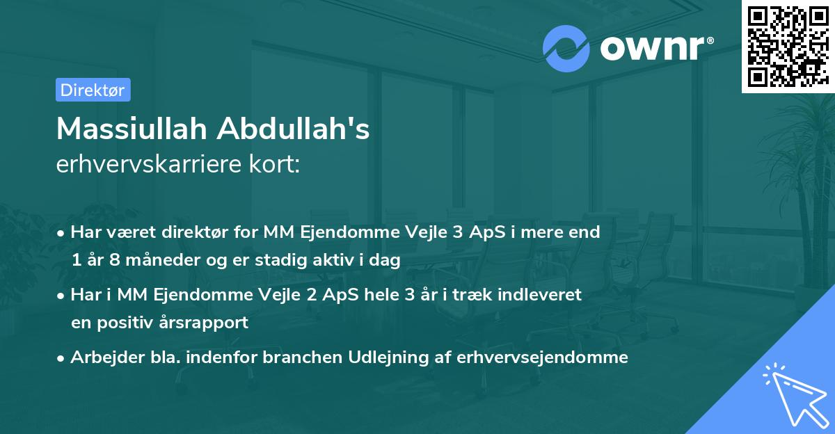 Massiullah Abdullah's erhvervskarriere kort