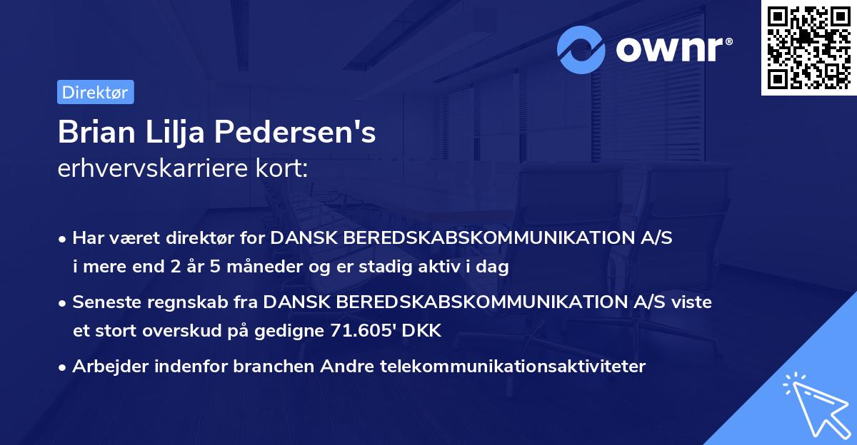 Brian Lilja Pedersen's erhvervskarriere kort