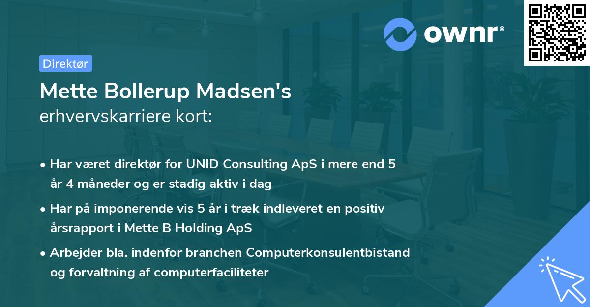Mette Bollerup Madsen's erhvervskarriere kort