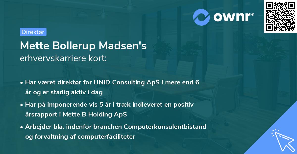 Mette Bollerup Madsen's erhvervskarriere kort
