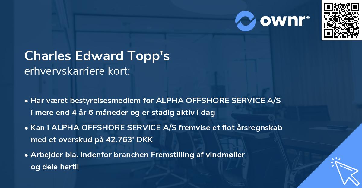 Charles Edward Topp's erhvervskarriere kort