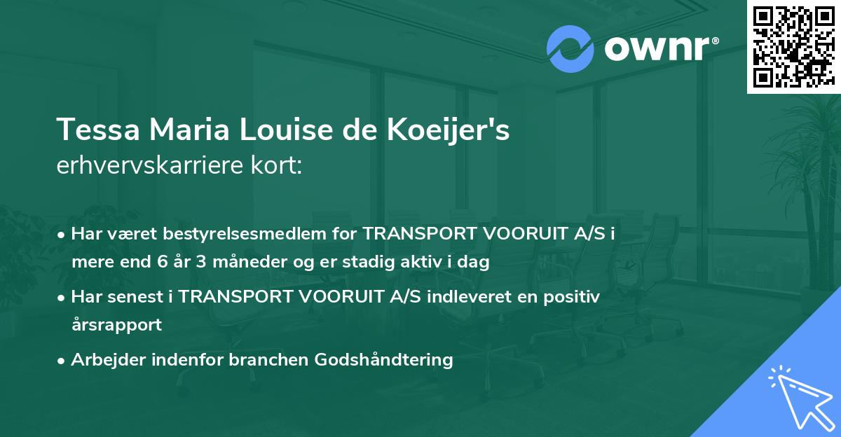 Tessa Maria Louise de Koeijer's erhvervskarriere kort