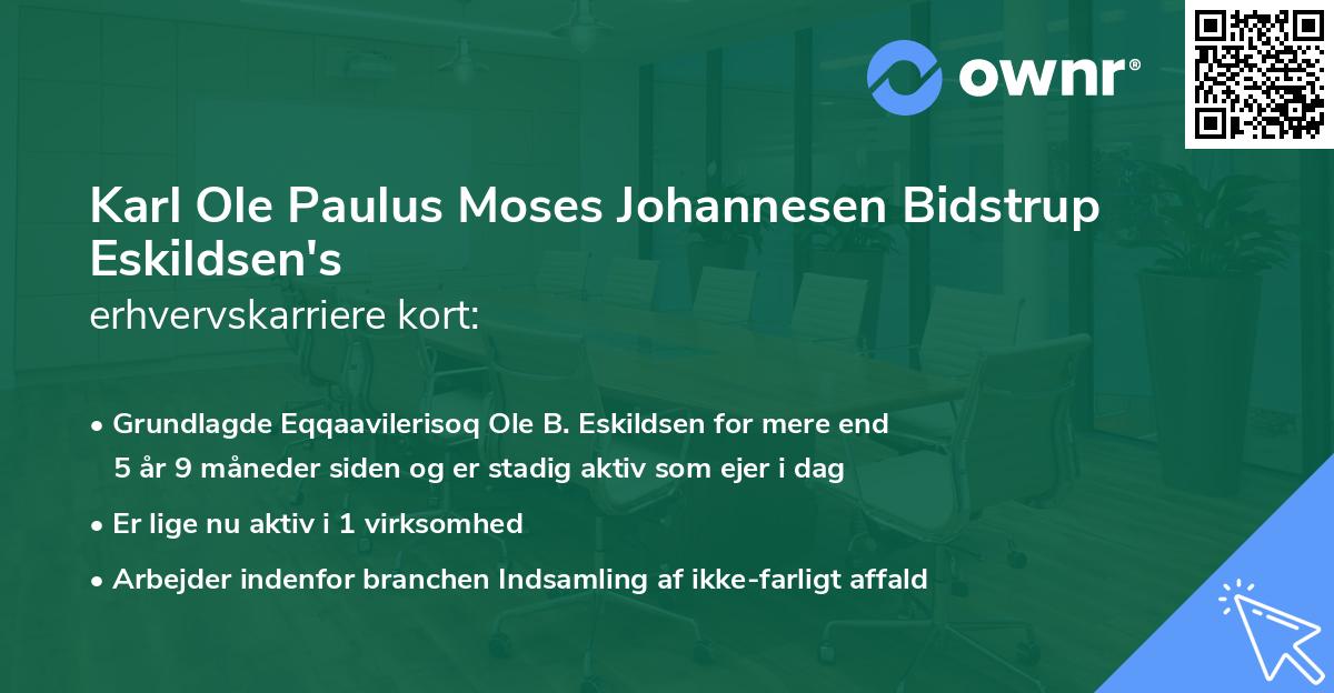 Karl Ole Paulus Moses Johannesen Bidstrup Eskildsen's erhvervskarriere kort