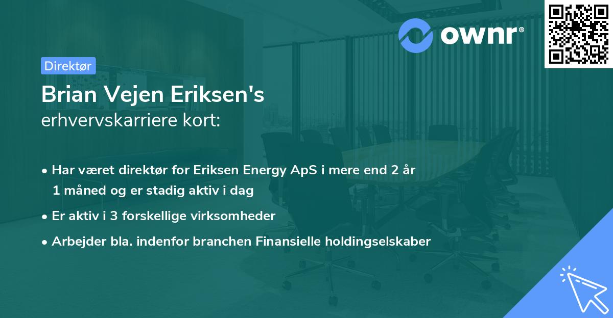 Brian Vejen Eriksen's erhvervskarriere kort