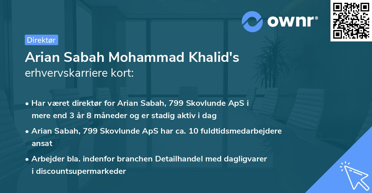 Arian Sabah Mohammad Khalid's erhvervskarriere kort