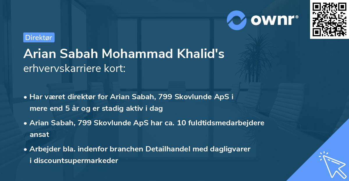 Arian Sabah Mohammad Khalid's erhvervskarriere kort
