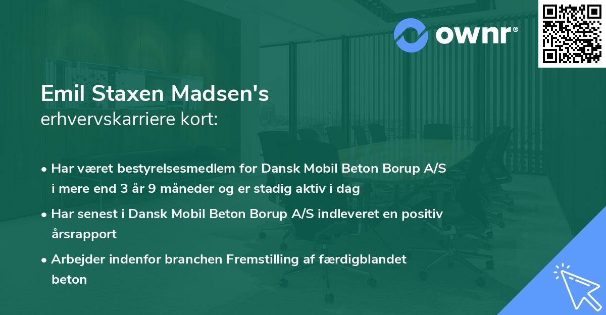 Emil Staxen Madsen's erhvervskarriere kort