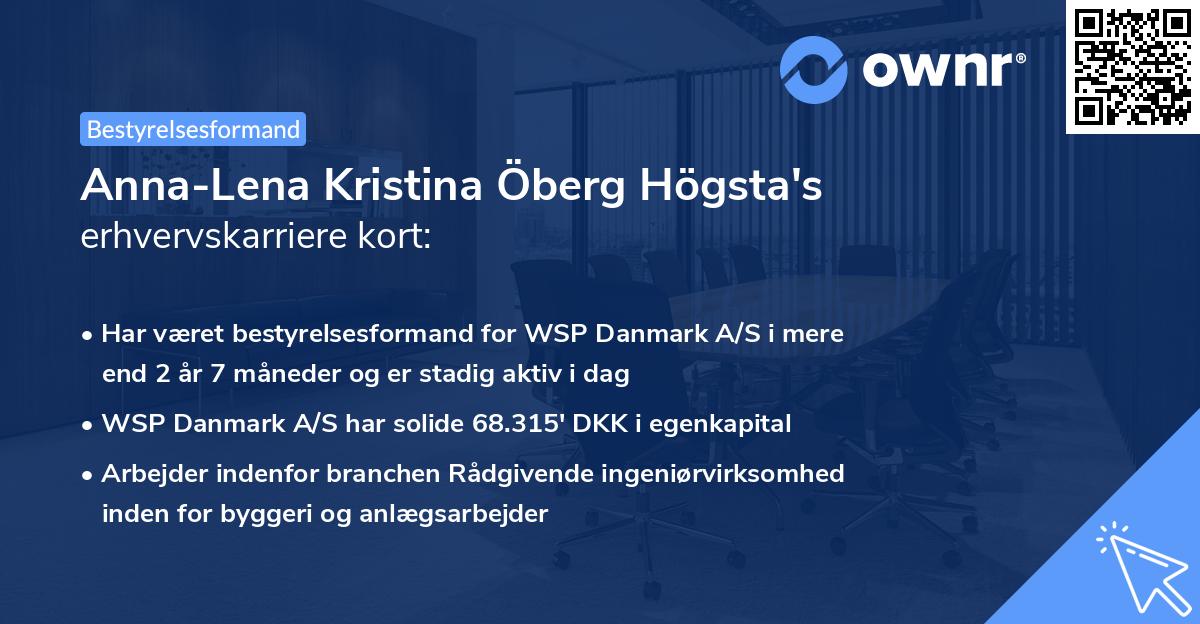 Anna-Lena Kristina Öberg Högsta's erhvervskarriere kort