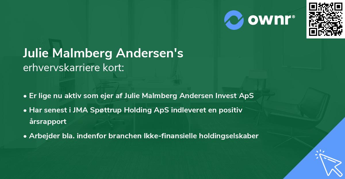 Julie Malmberg Andersen's erhvervskarriere kort