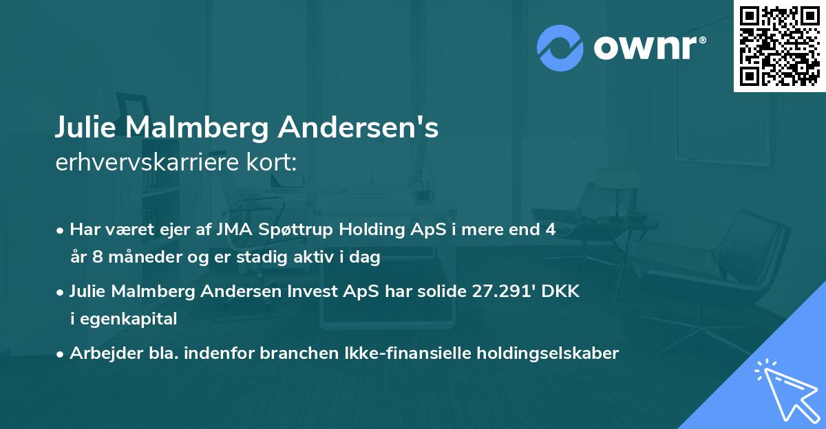 Julie Malmberg Andersen's erhvervskarriere kort