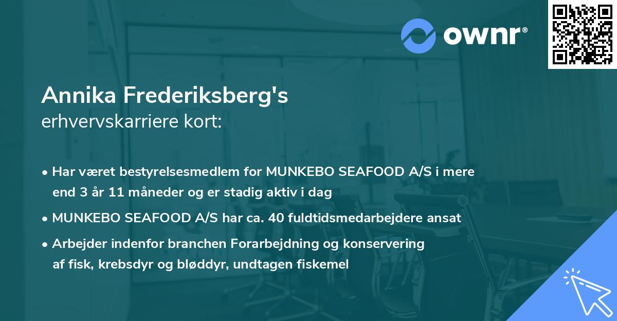 Annika Frederiksberg's erhvervskarriere kort