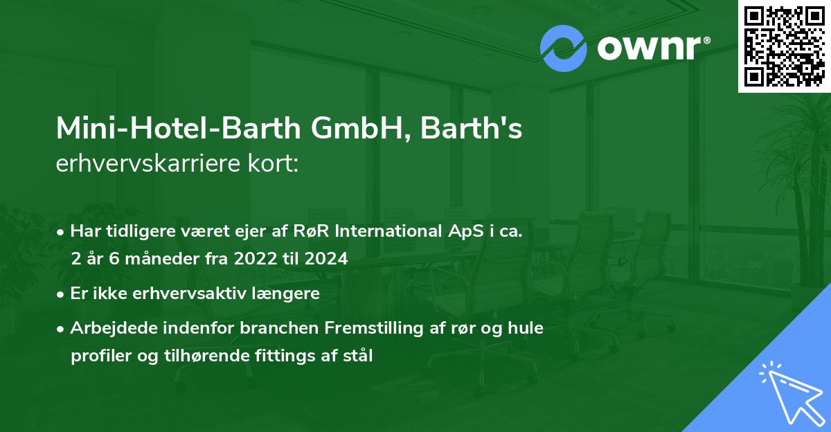 Mini-Hotel-Barth GmbH, Barth's erhvervskarriere kort