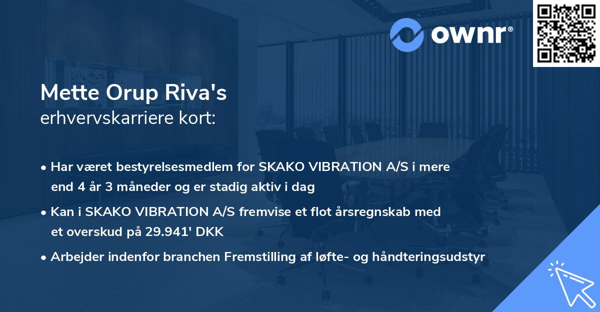 Mette Orup Riva's erhvervskarriere kort