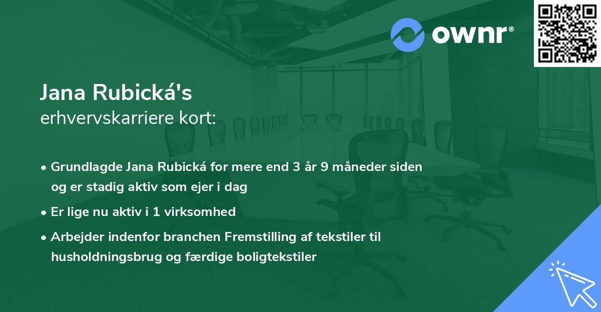 Jana Rubická's erhvervskarriere kort