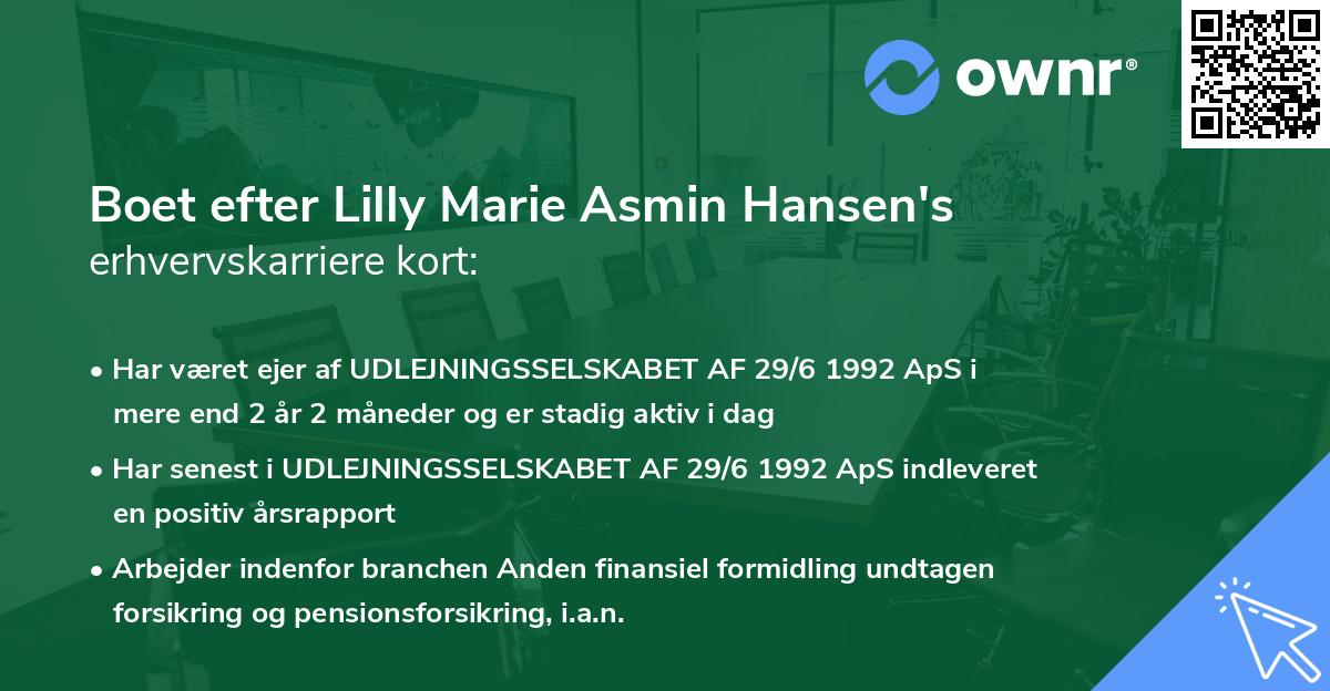 Boet efter Lilly Marie Asmin Hansen's erhvervskarriere kort