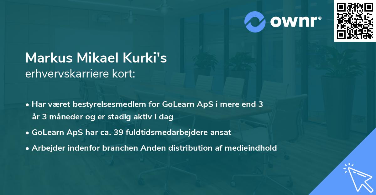 Markus Mikael Kurki's erhvervskarriere kort