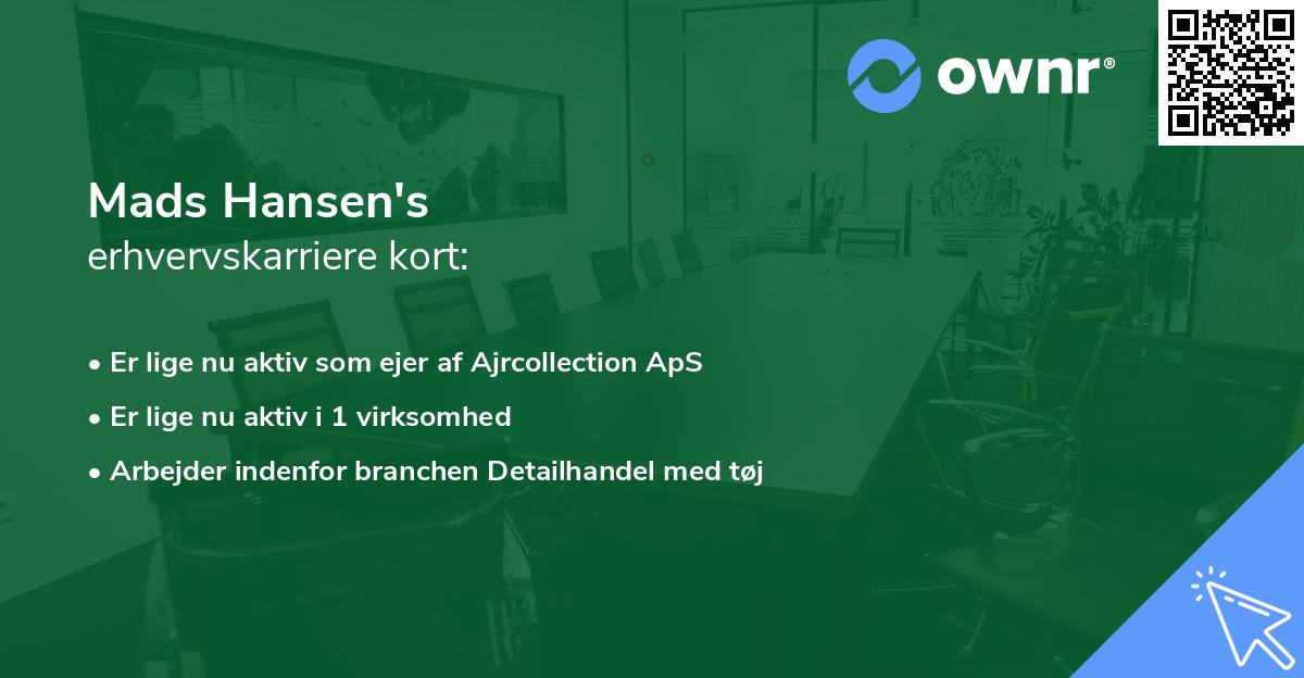 Mads Hansen's erhvervskarriere kort