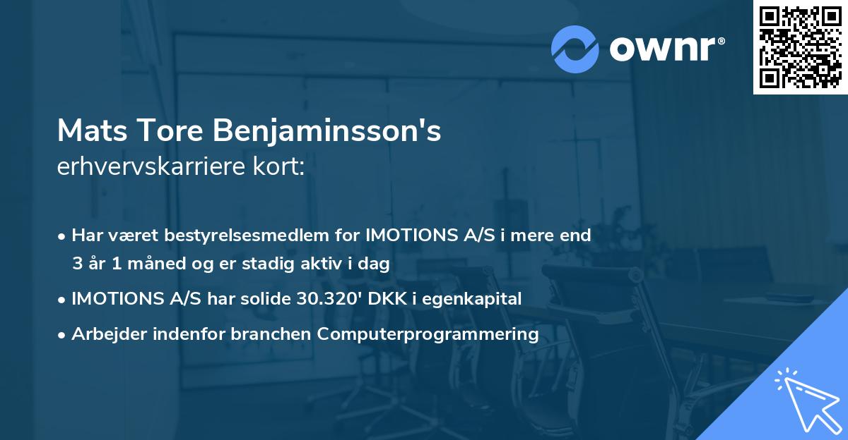 Mats Tore Benjaminsson's erhvervskarriere kort