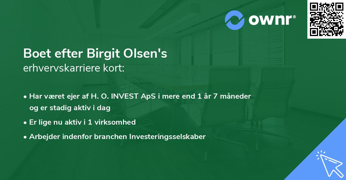 Boet efter Birgit Olsen's erhvervskarriere kort