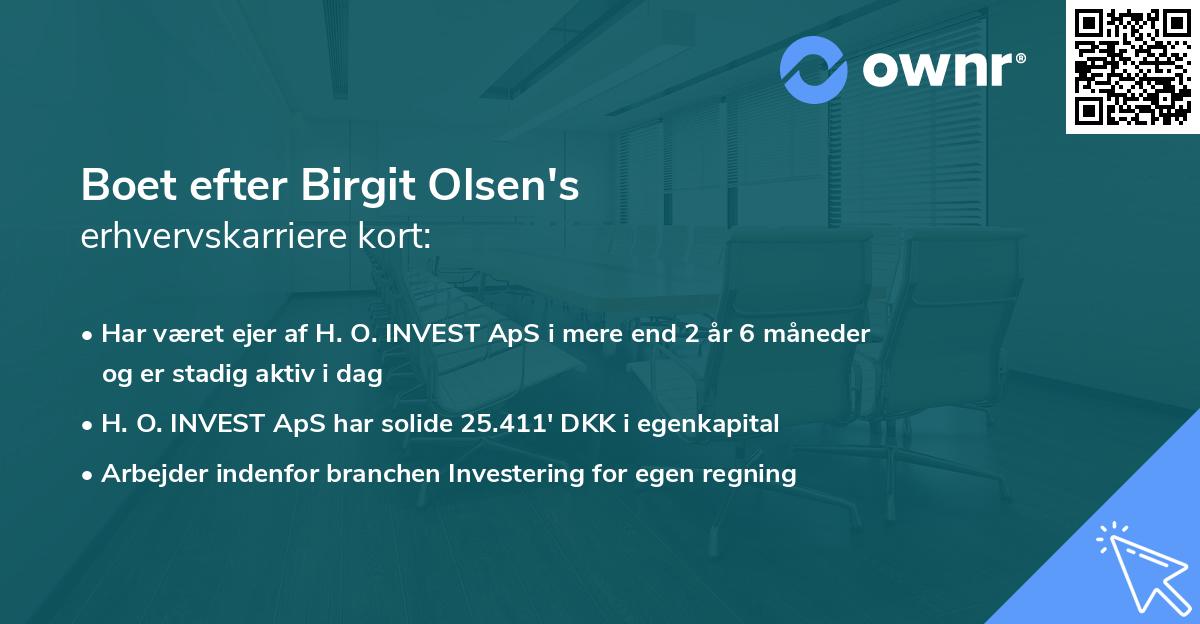 Boet efter Birgit Olsen's erhvervskarriere kort