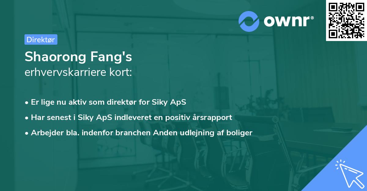 Shaorong Fang's erhvervskarriere kort