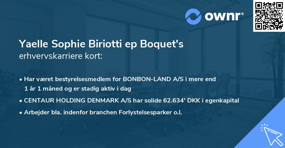 Yaelle Sophie Biriotti ep Boquet's erhvervskarriere kort