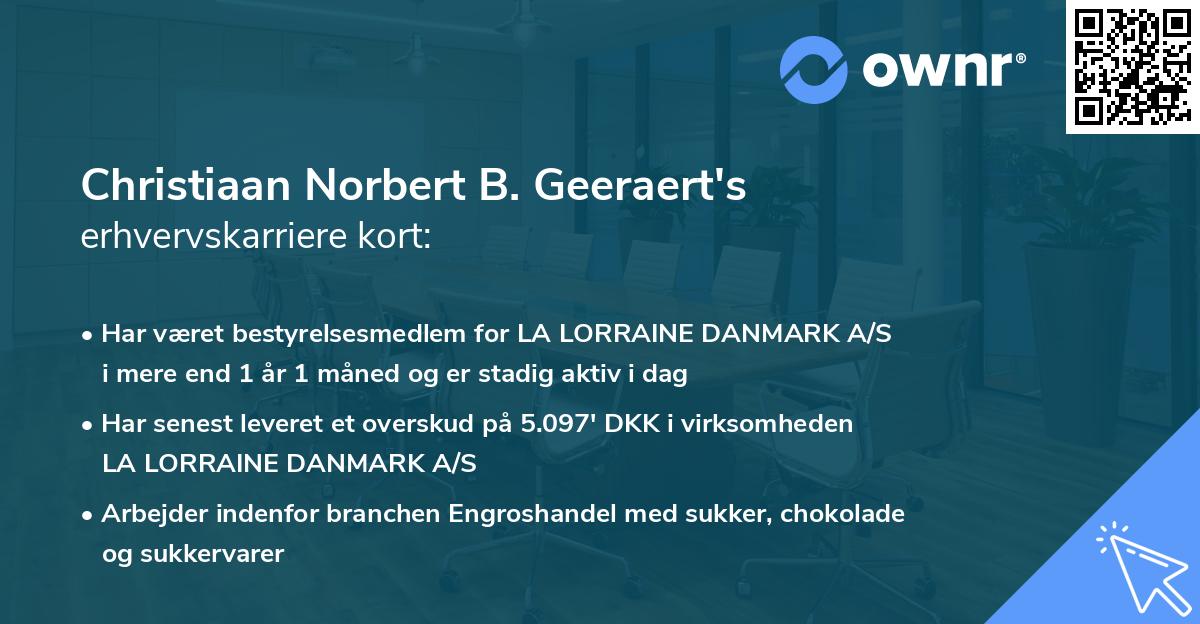 Christiaan Norbert B. Geeraert's erhvervskarriere kort