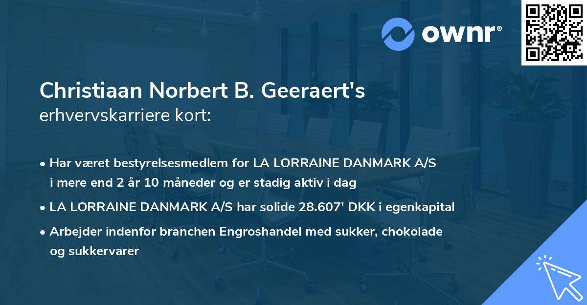 Christiaan Norbert B. Geeraert's erhvervskarriere kort