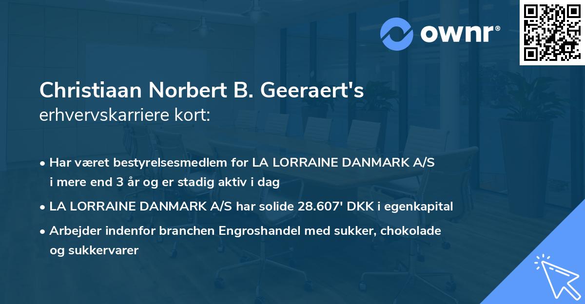 Christiaan Norbert B. Geeraert's erhvervskarriere kort