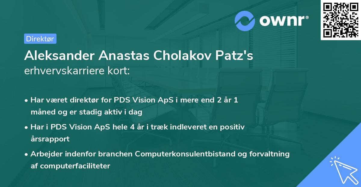 Aleksander Anastas Cholakov Patz's erhvervskarriere kort