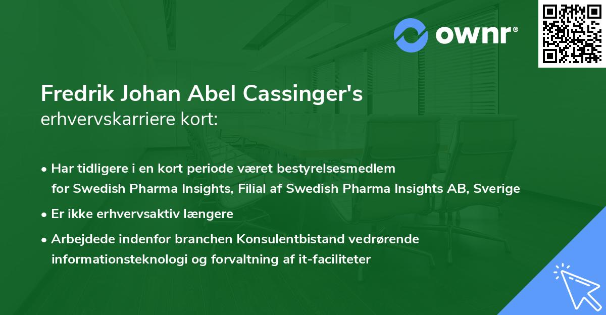 Fredrik Johan Abel Cassinger's erhvervskarriere kort