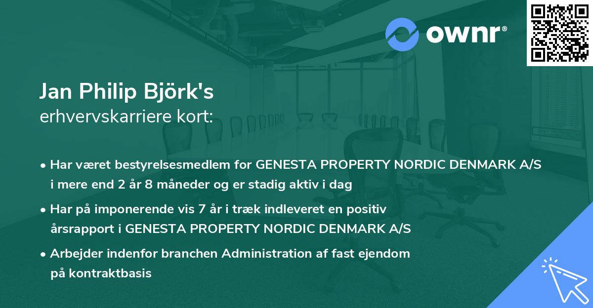 Jan Philip Björk's erhvervskarriere kort