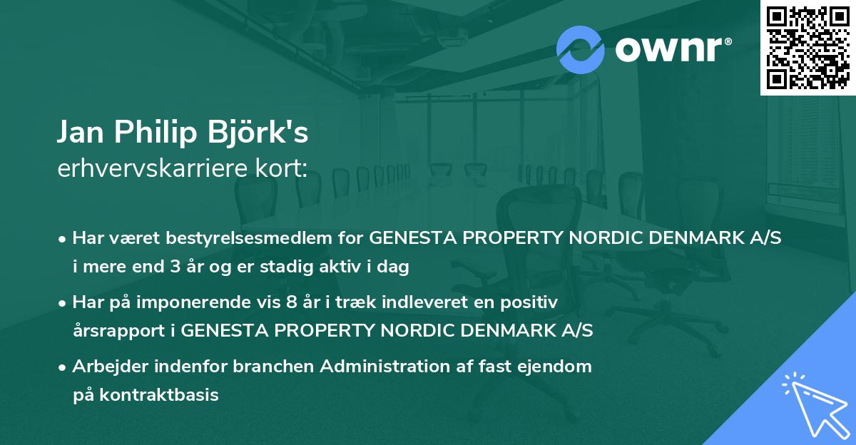 Jan Philip Björk's erhvervskarriere kort