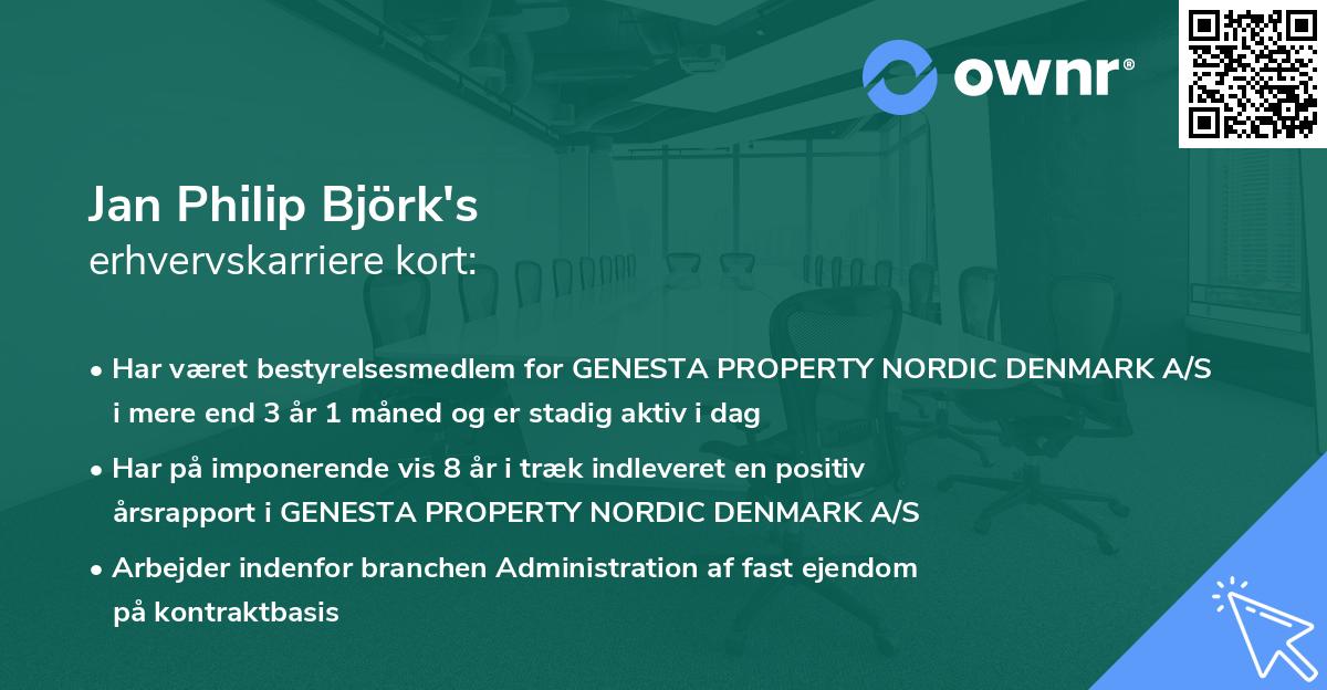Jan Philip Björk's erhvervskarriere kort