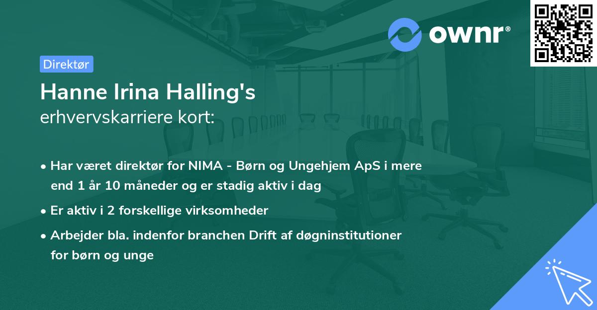 Hanne Irina Halling's erhvervskarriere kort