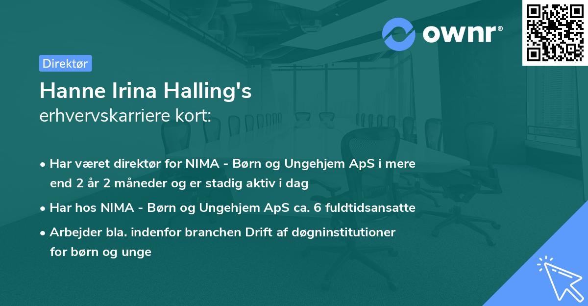 Hanne Irina Halling's erhvervskarriere kort
