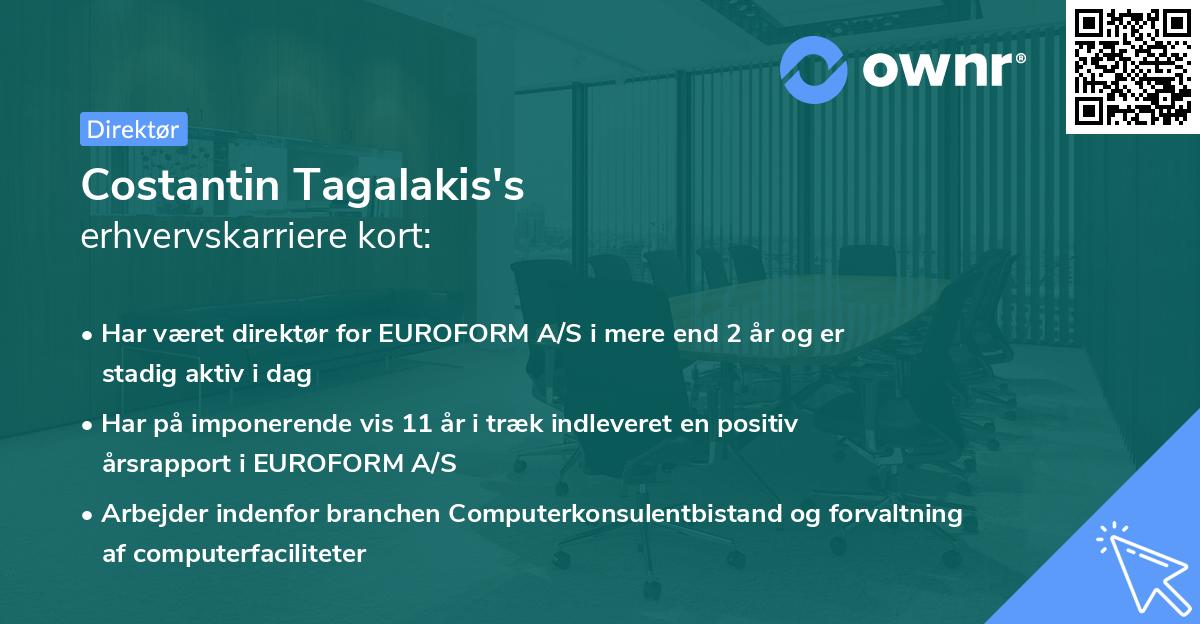 Costantin Tagalakis's erhvervskarriere kort